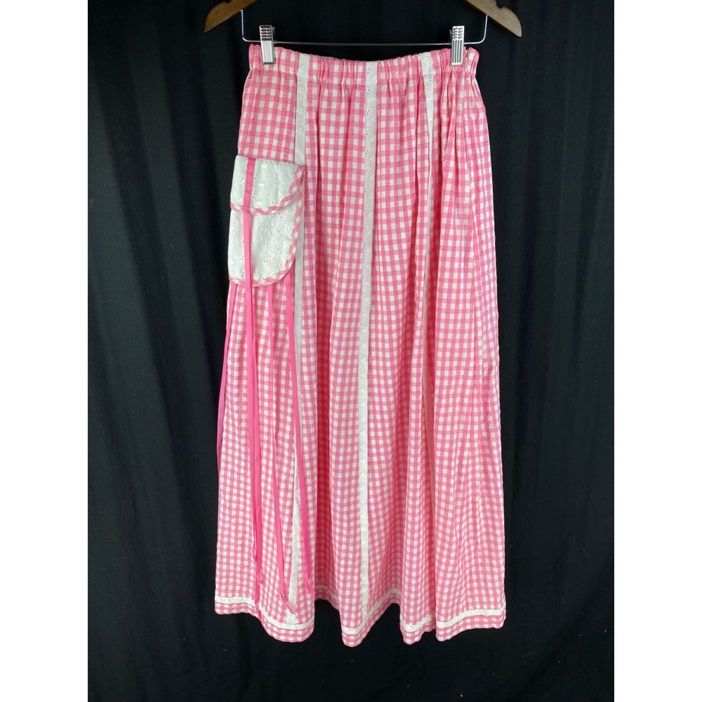 Chessa Davis Womens M Vtg 70s Maxi Skirt Gingham‎ Plaid Prairie Boho Lace Barbie